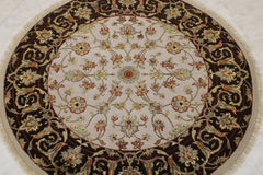 Oriental Round Rug, Silk Flower Rug, Indian Round Rug