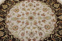Oriental Round Rug, Silk Flower Rug, Indian Round Rug