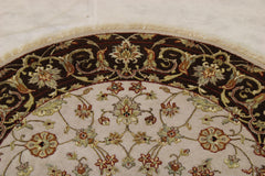 Oriental Round Rug, Silk Flower Rug, Indian Round Rug