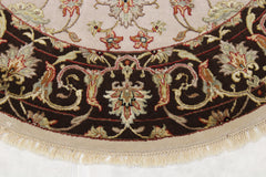 Oriental Round Rug, Silk Flower Rug, Indian Round Rug