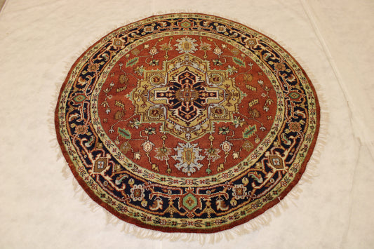 Serapi Round Rug, 6x6 Round Rug, Indian Wool Rug