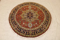 Serapi Round Rug, 6x6 Round Rug, Indian Wool Rug
