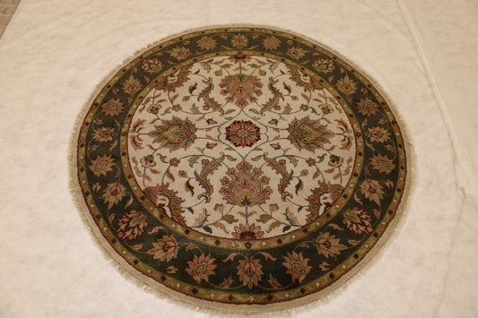 Indian Jaipur Rug, 6x6 Round Rug, Authentic Wool Rug