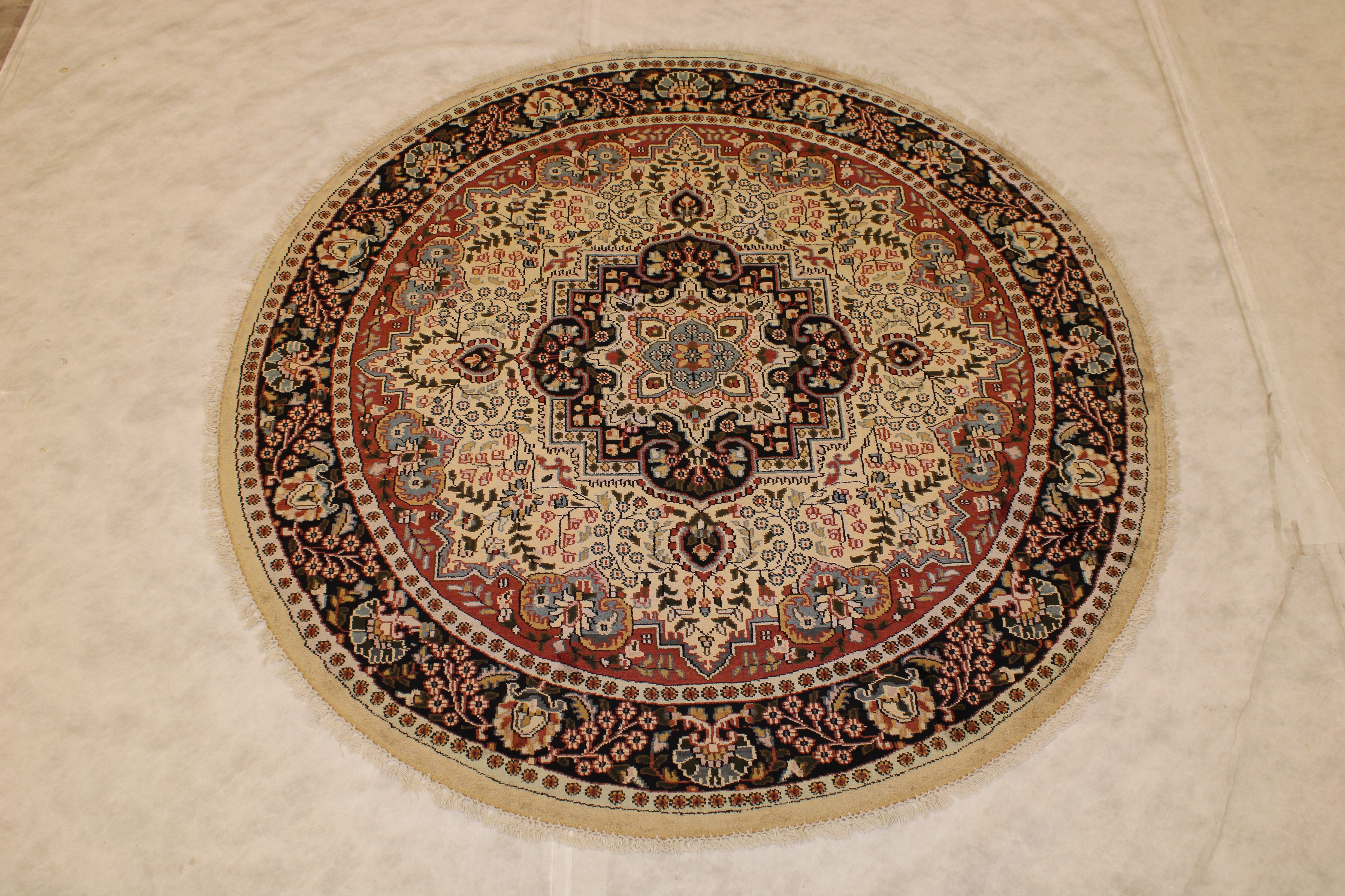 6x6 Round Rug, Jammu Kashmir Rug, Indian Round Rug