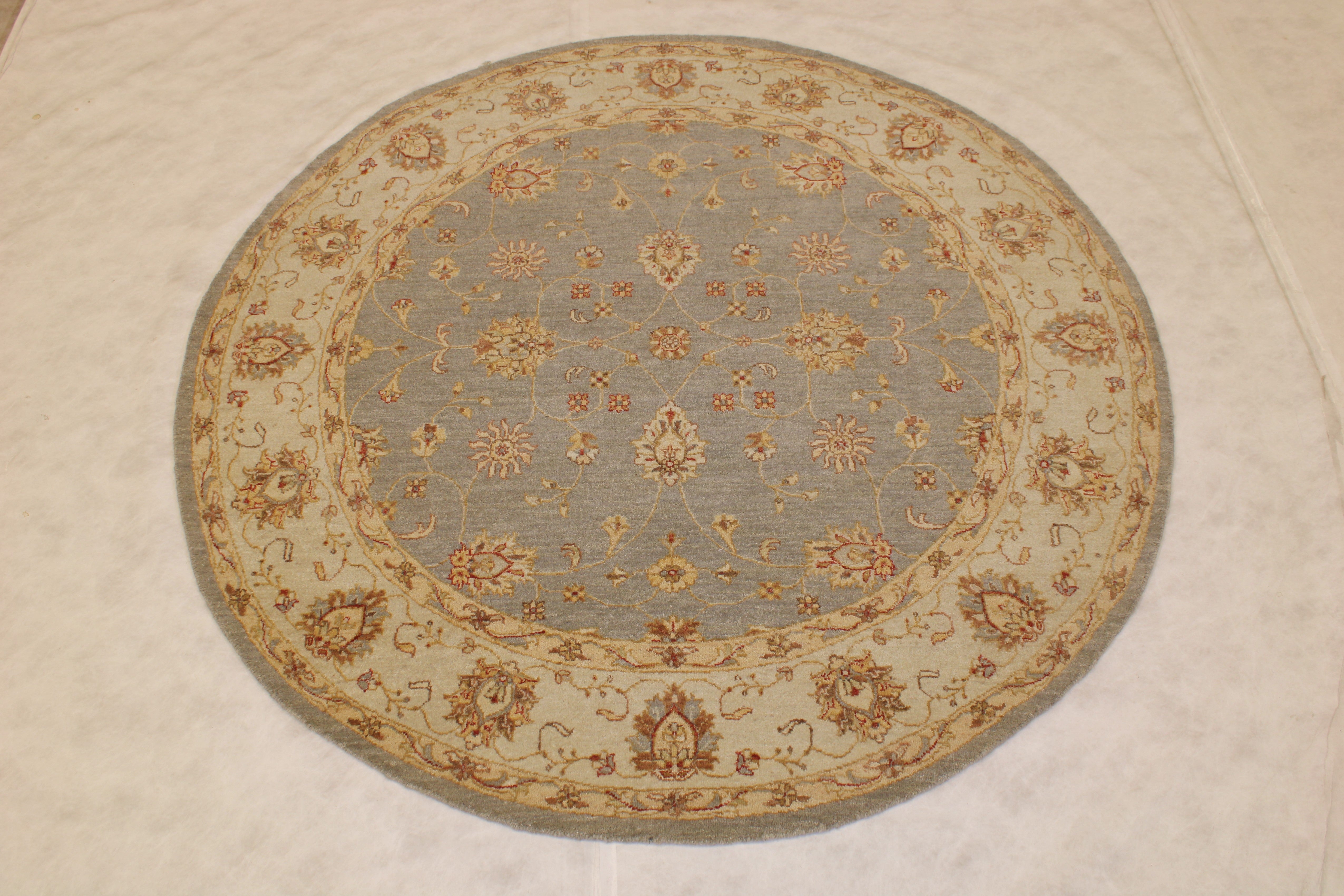 Oushak Round Rug, Hand Knotted Rug, Indian Round Rug