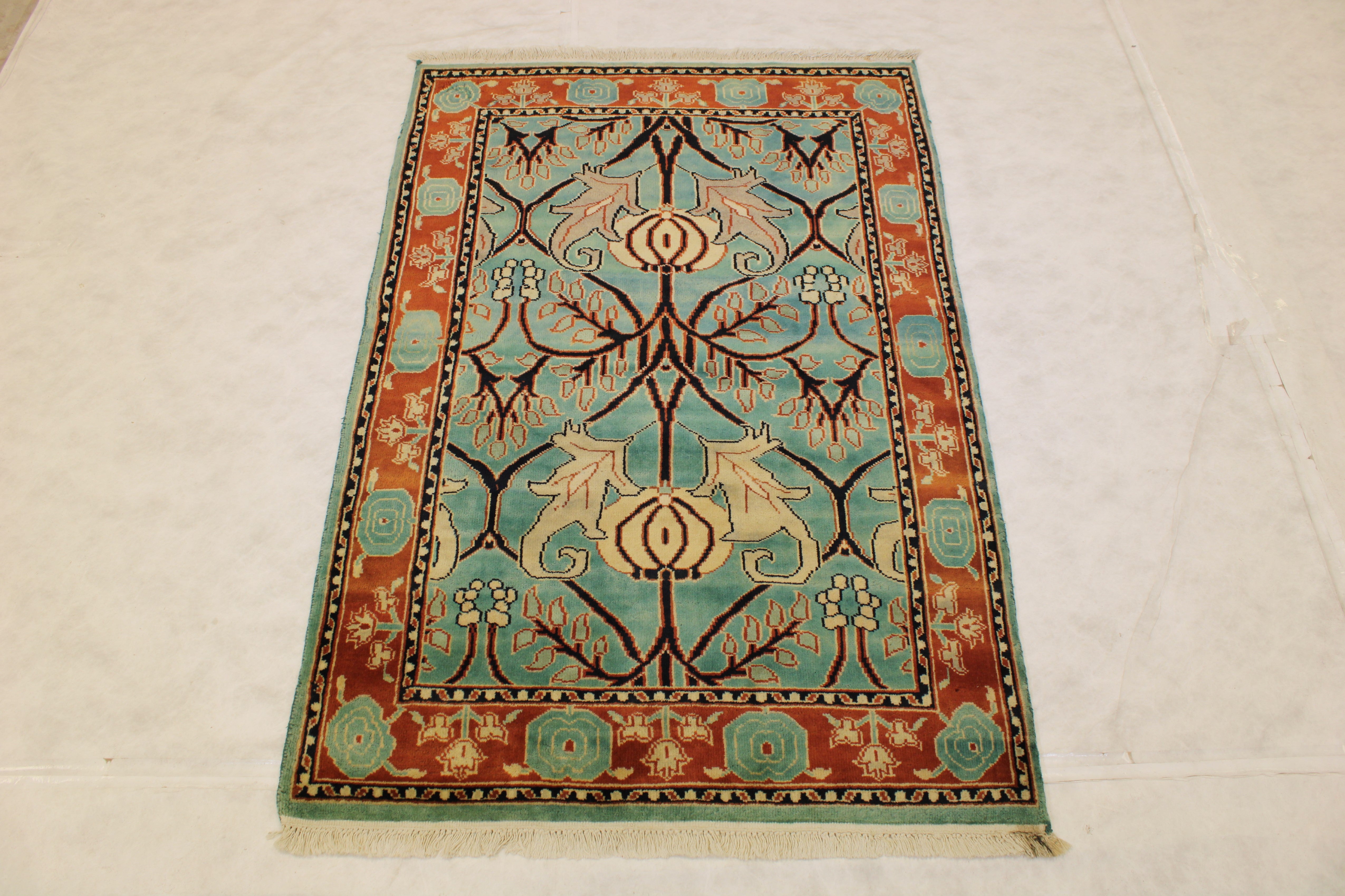 Geometric Wool Rug, Indian Floral Rug