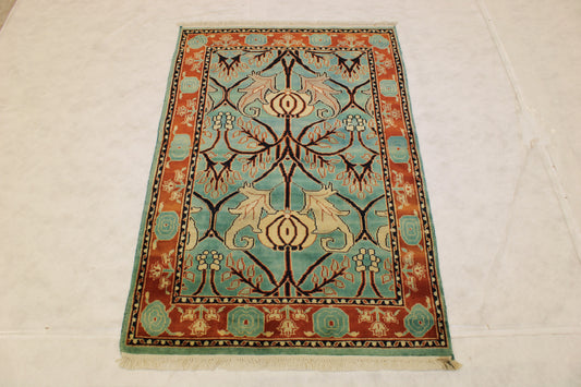 Geometric Wool Rug, Indian Floral Rug