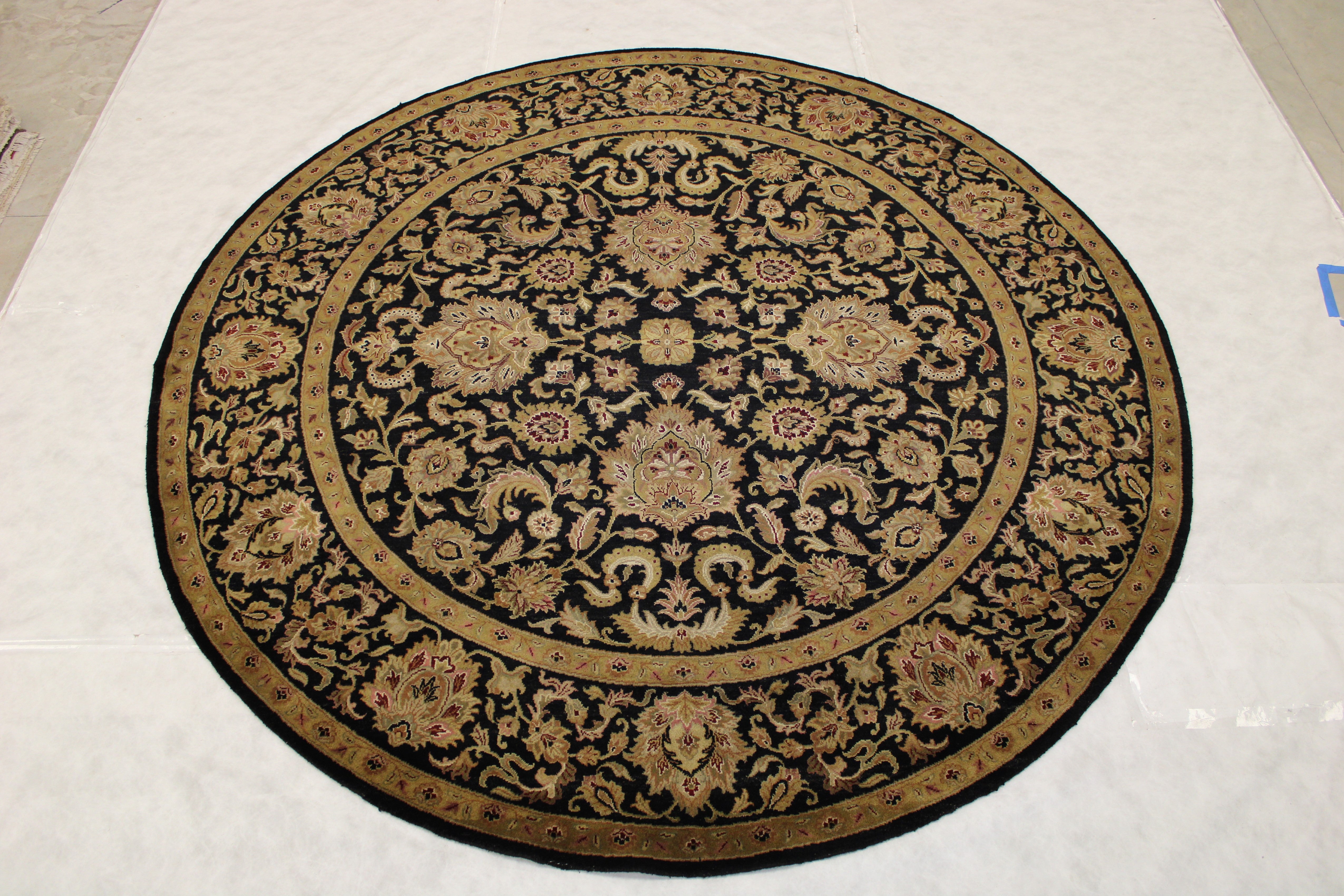 Black Round Rug, Jaipur Design Rug, Indian Round Rug
