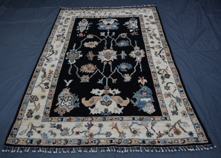 Black Oriental Rug, Afghan Oushak Rug, Standard Rug Sizes