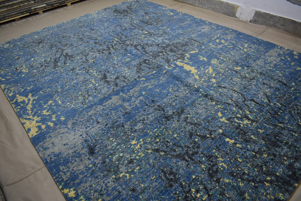 Blue Contemporary Rug, 9x12 Area Rug, Afghanistan Rugs