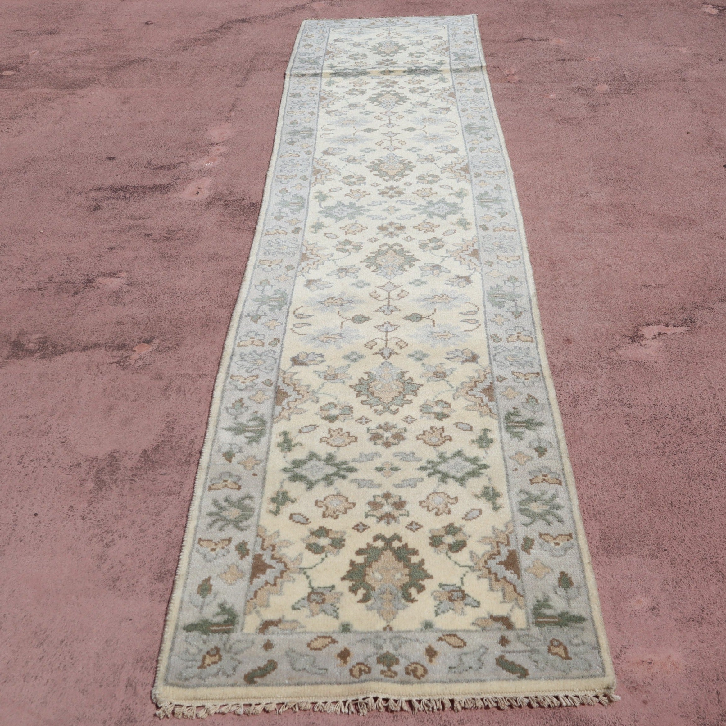 Oushak Runner, Hand Knotted, Fine Quality Runner, 3x12 Rug