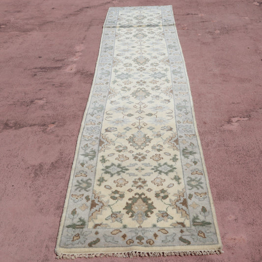 Oushak Runner, Hand Knotted, Fine Quality Runner, 3x12 Rug
