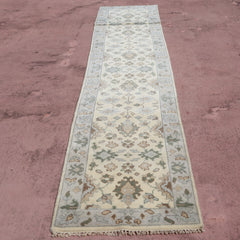 Oushak Runner, Hand Knotted, Fine Quality Runner, 3x12 Rug