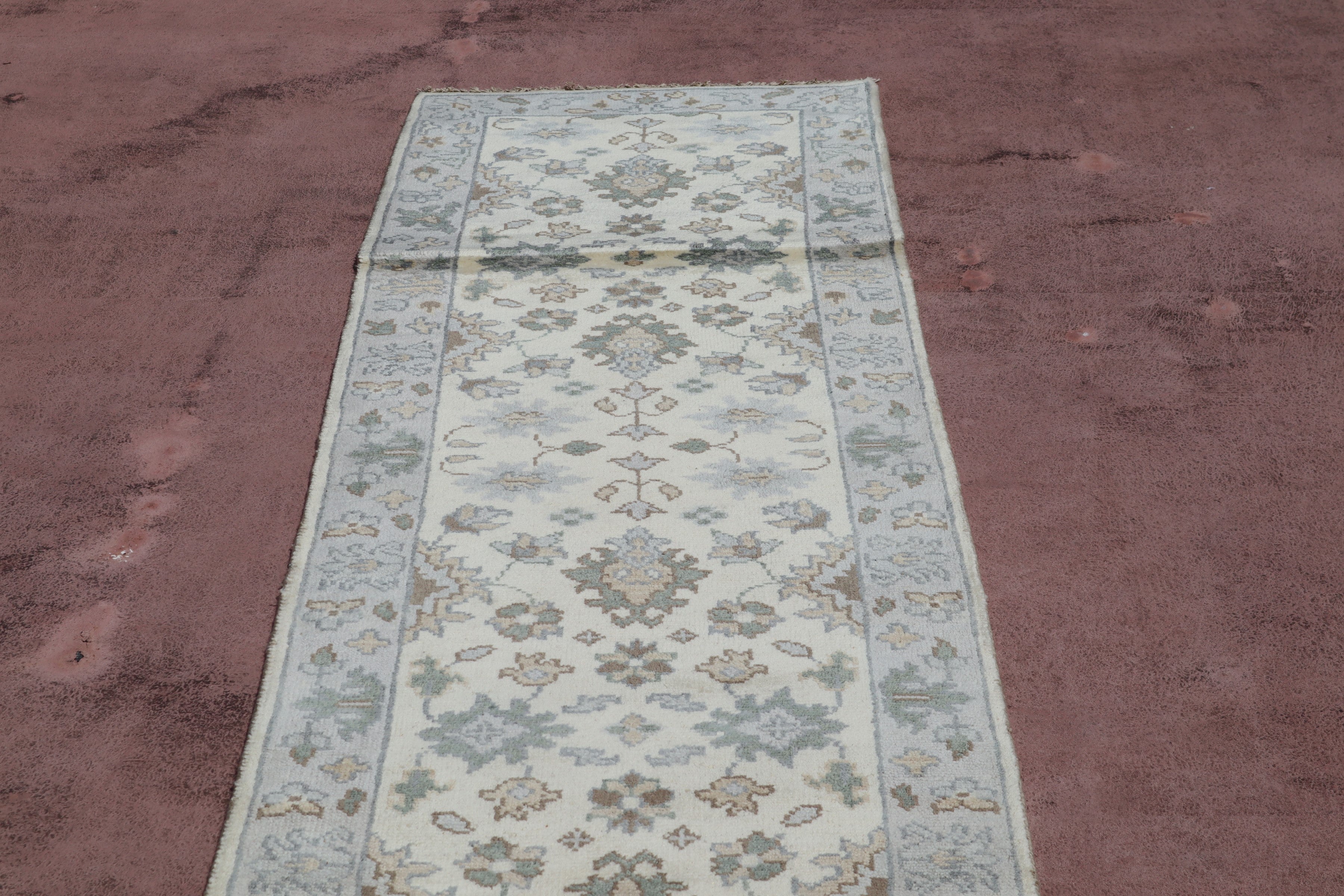 Oushak Runner, Hand Knotted, Fine Quality Runner, 3x12 Rug