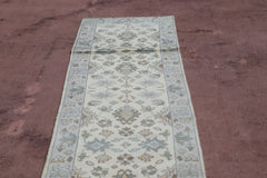 Oushak Runner, Hand Knotted, Fine Quality Runner, 3x12 Rug