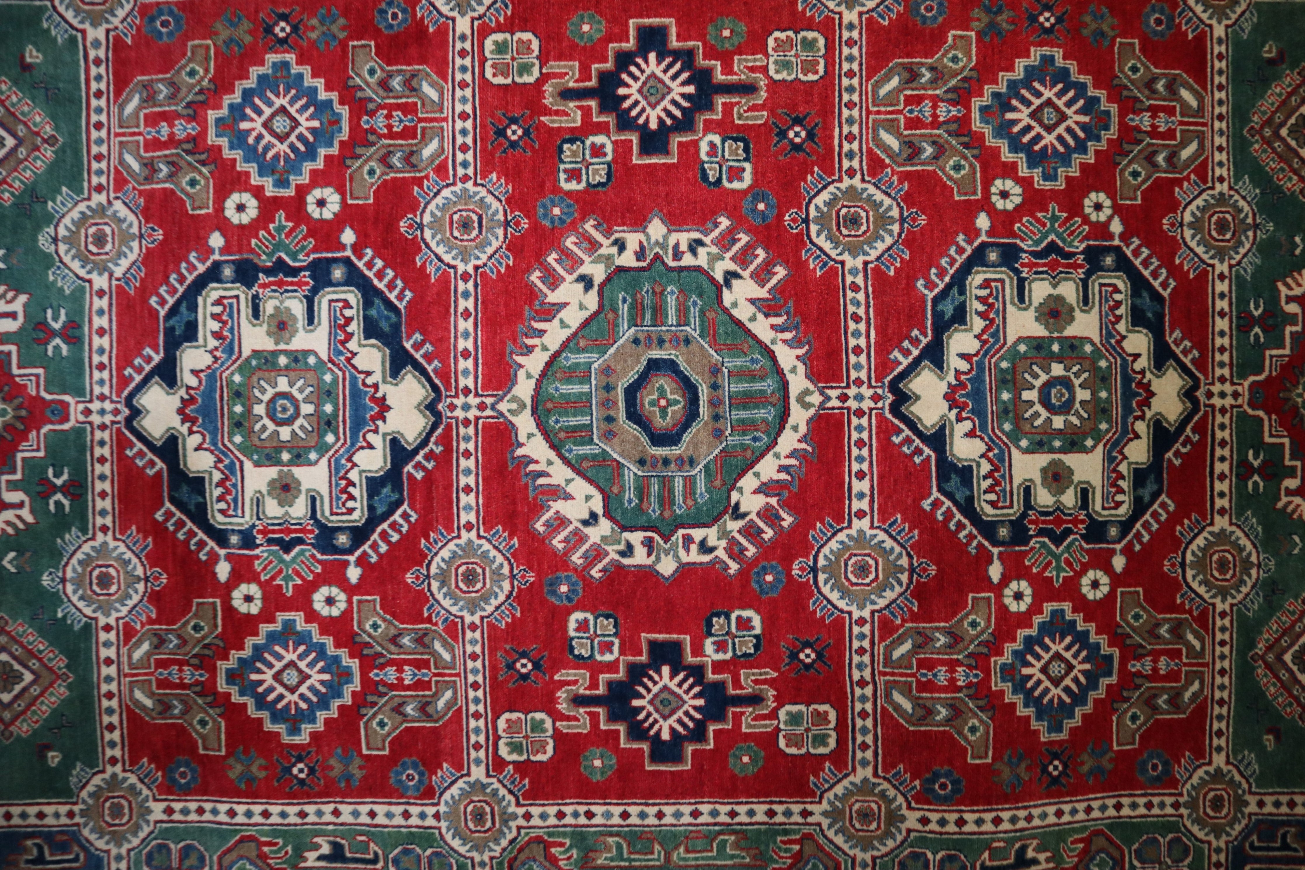 Kazak Rug, Tribal Rug, Hand Knotted Afghan Rug, big carpet for living room