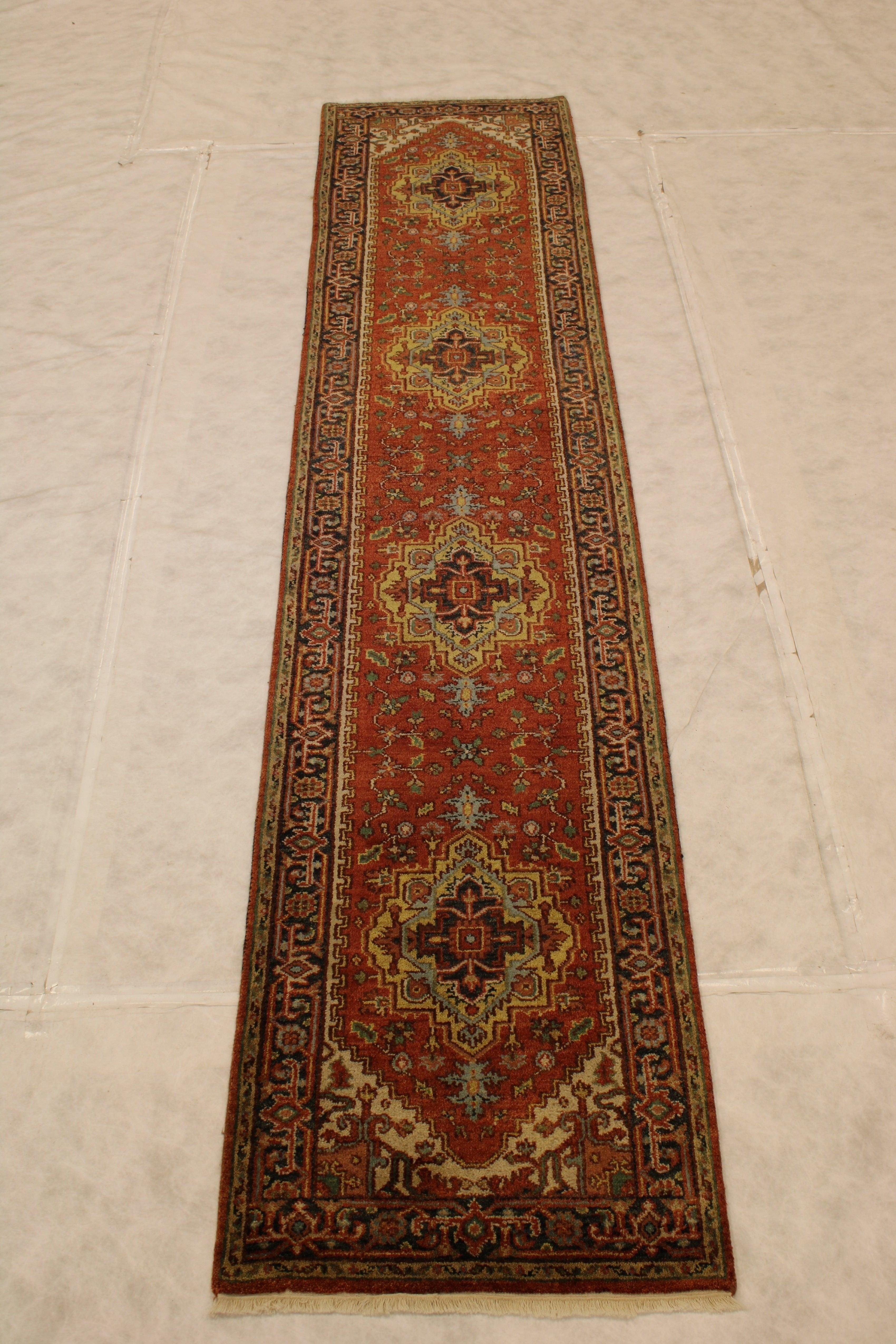 Caucasian Vintage Handmade Heriz Kazak Traditional Runner