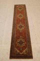 Caucasian Vintage Handmade Heriz Kazak Traditional Runner