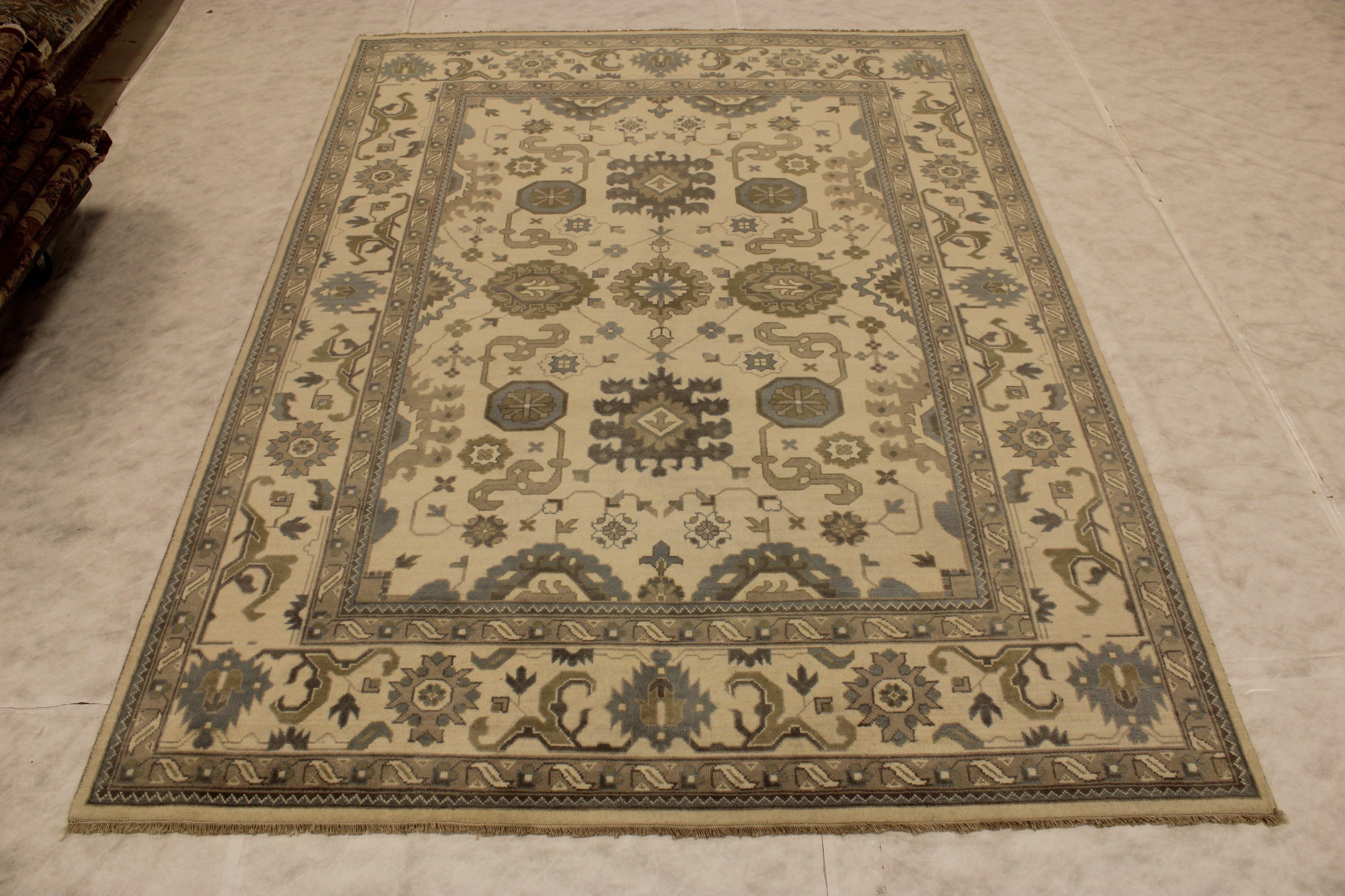 Persian Design Rug, Area Rugs 9x12, Oushak Rug, Living Room Rug