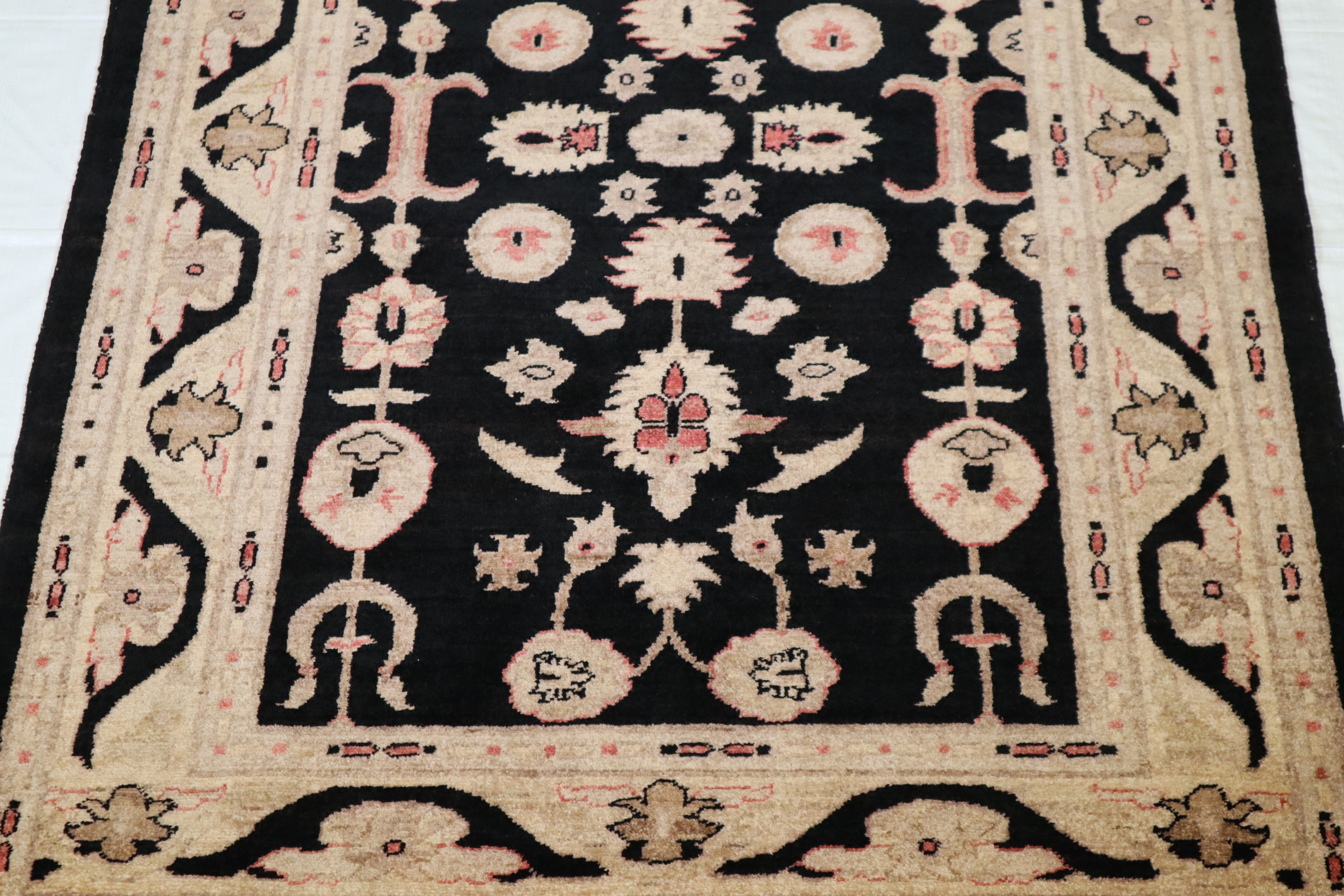 Black Oriental Rug, Hand Knotted Pakistani Rug, Oushak Rug