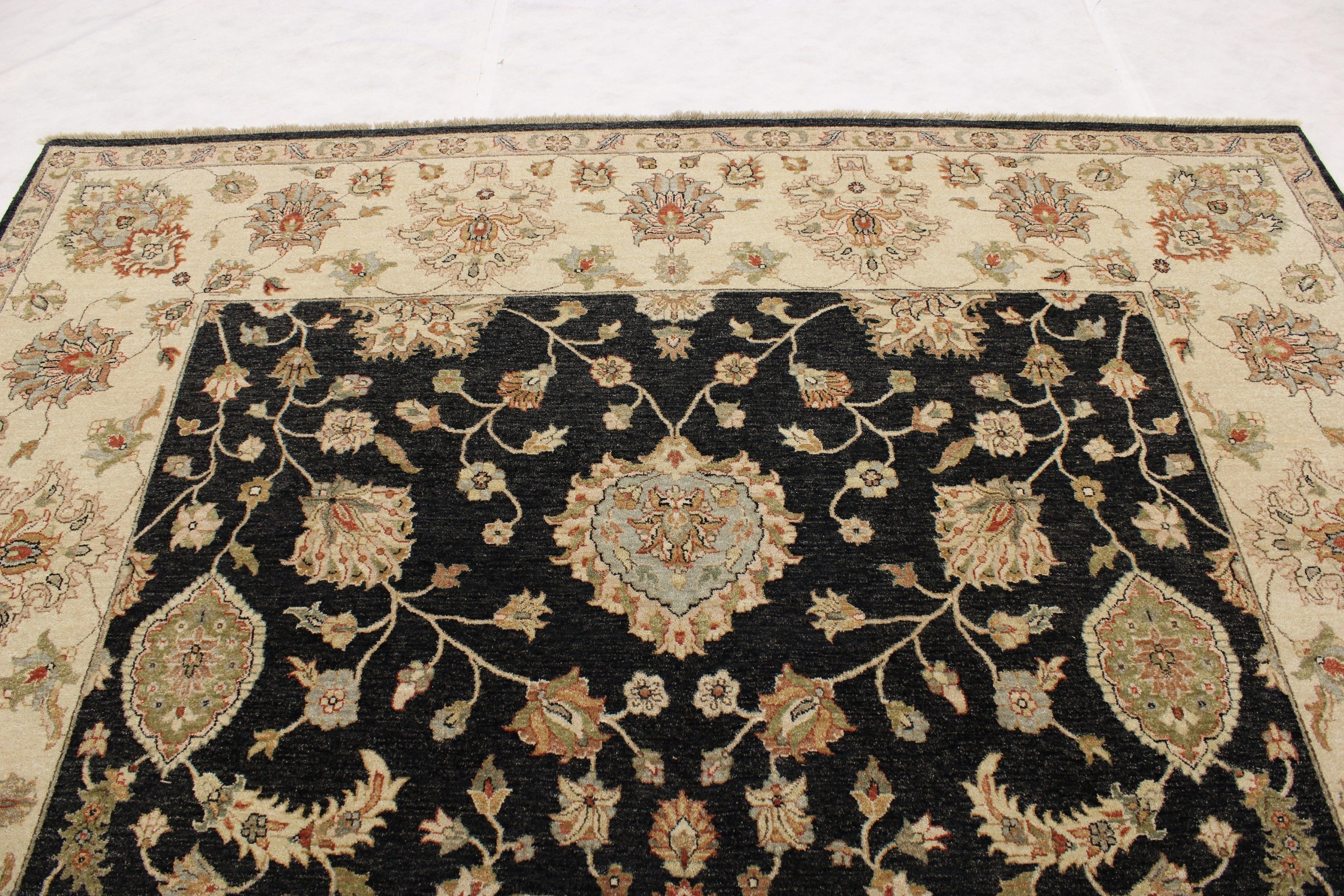 Hamadan Jaipur Rug, Black Rugs, Hand Knotted, High Twist Rug, 9x12 Rug