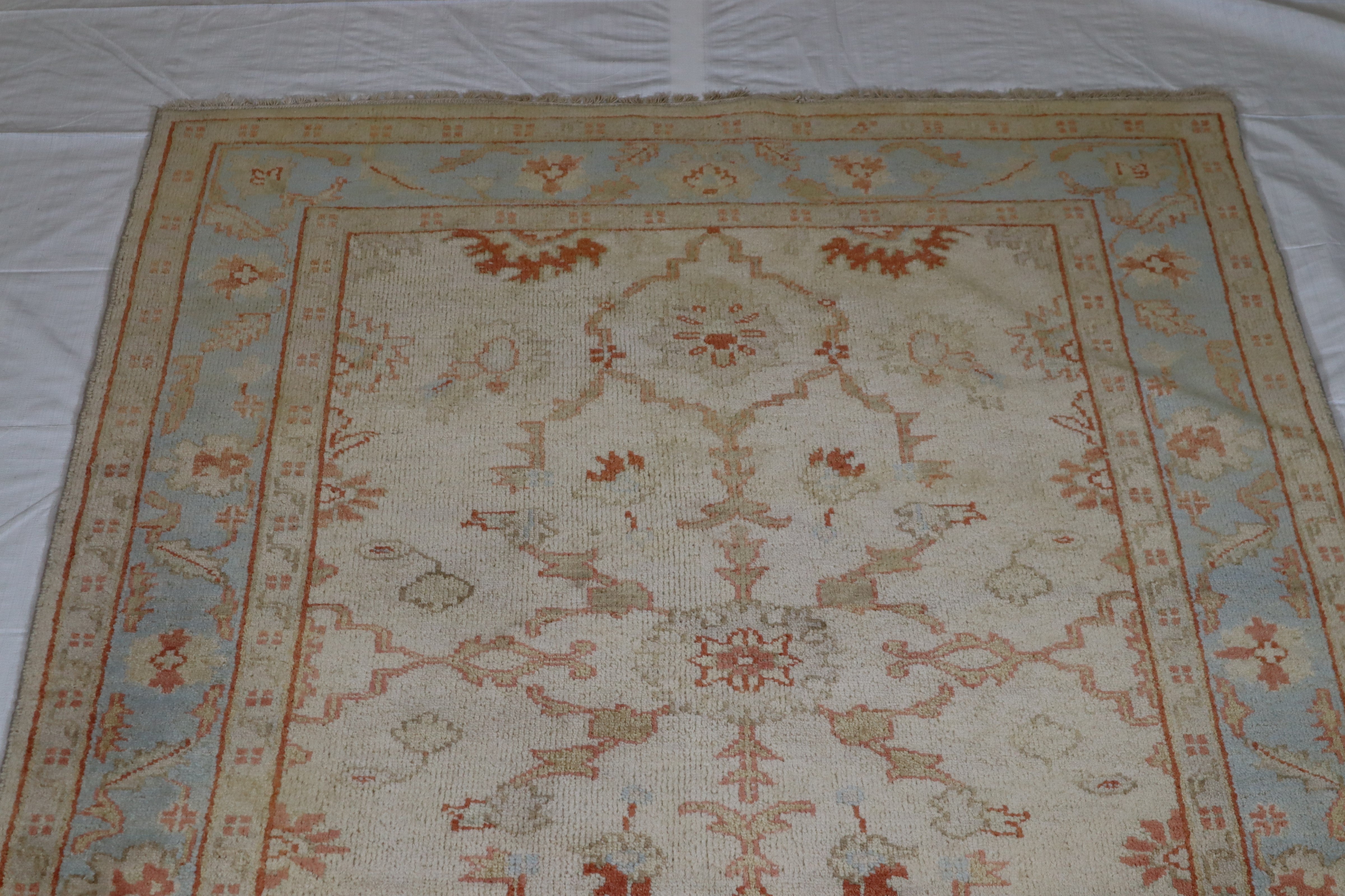 Pestel Oushak Rug, Geometric Rug, Hand Knotted Wool Rug