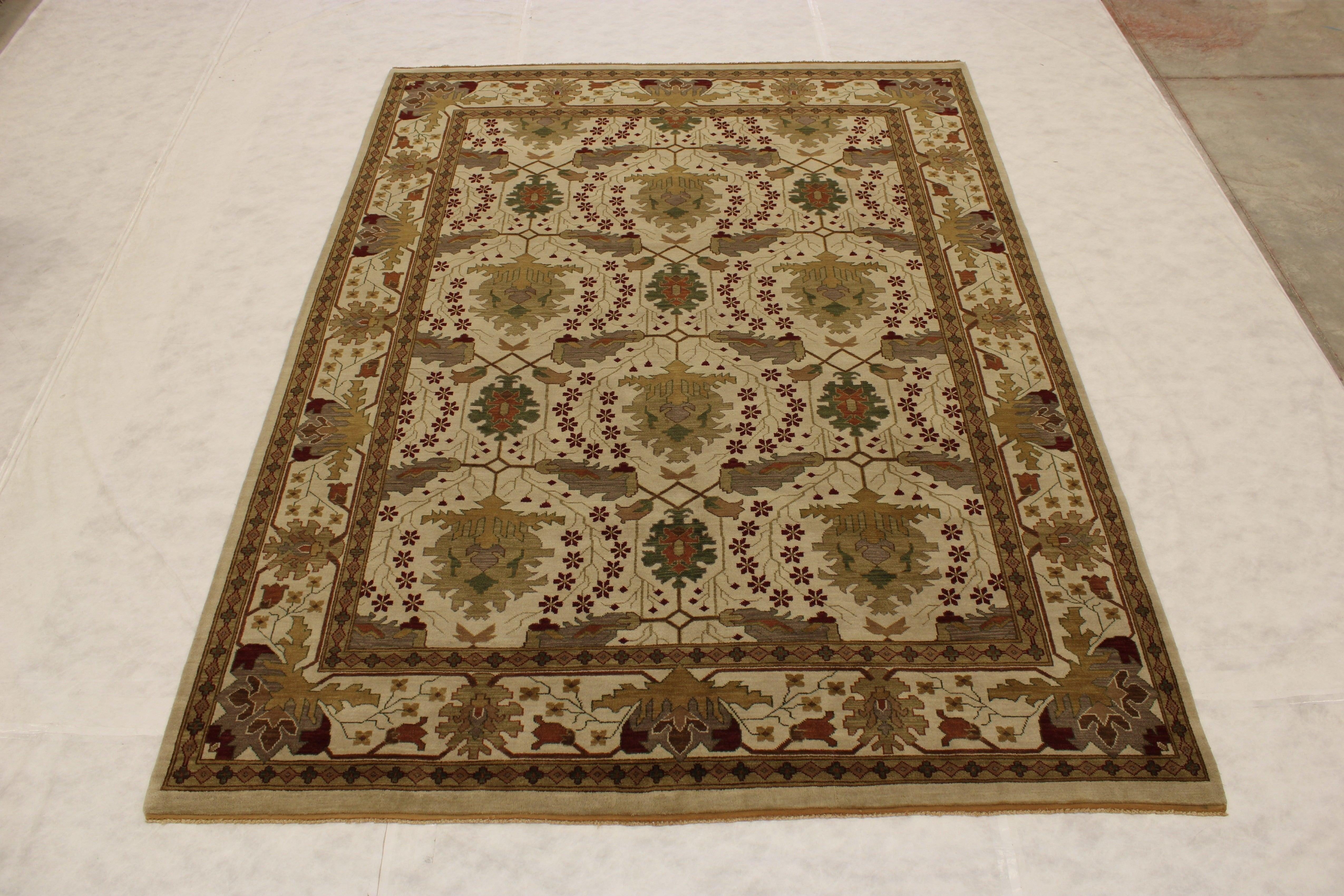 Ivory Rugs, Bright Rug, Turkish Knot Rug, Rug 9x12, Office Rugs