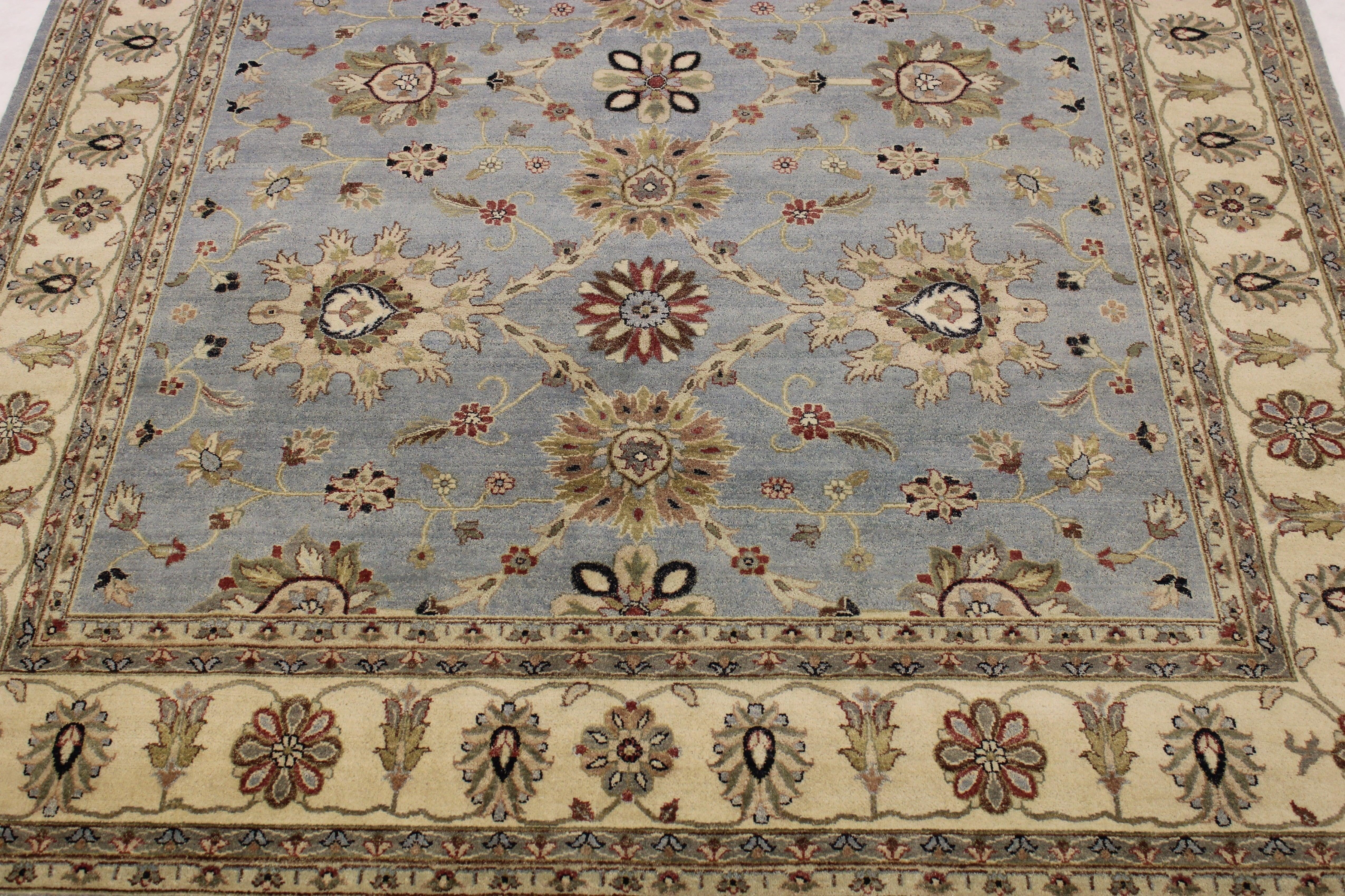 Sky Blue Rug, Oriental Wool Rugs, Knotted Rug, 9x12 Rug, Foyer Rug