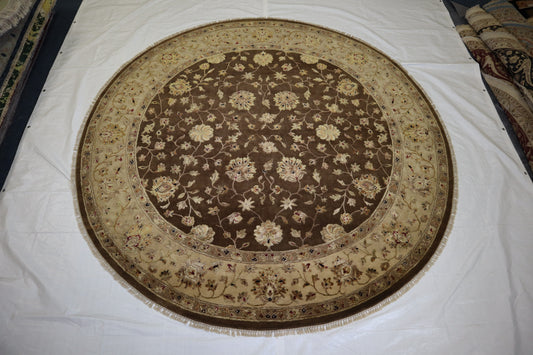 Silk Flower Rug, Round Rug, Hand Knotted Indian Rug