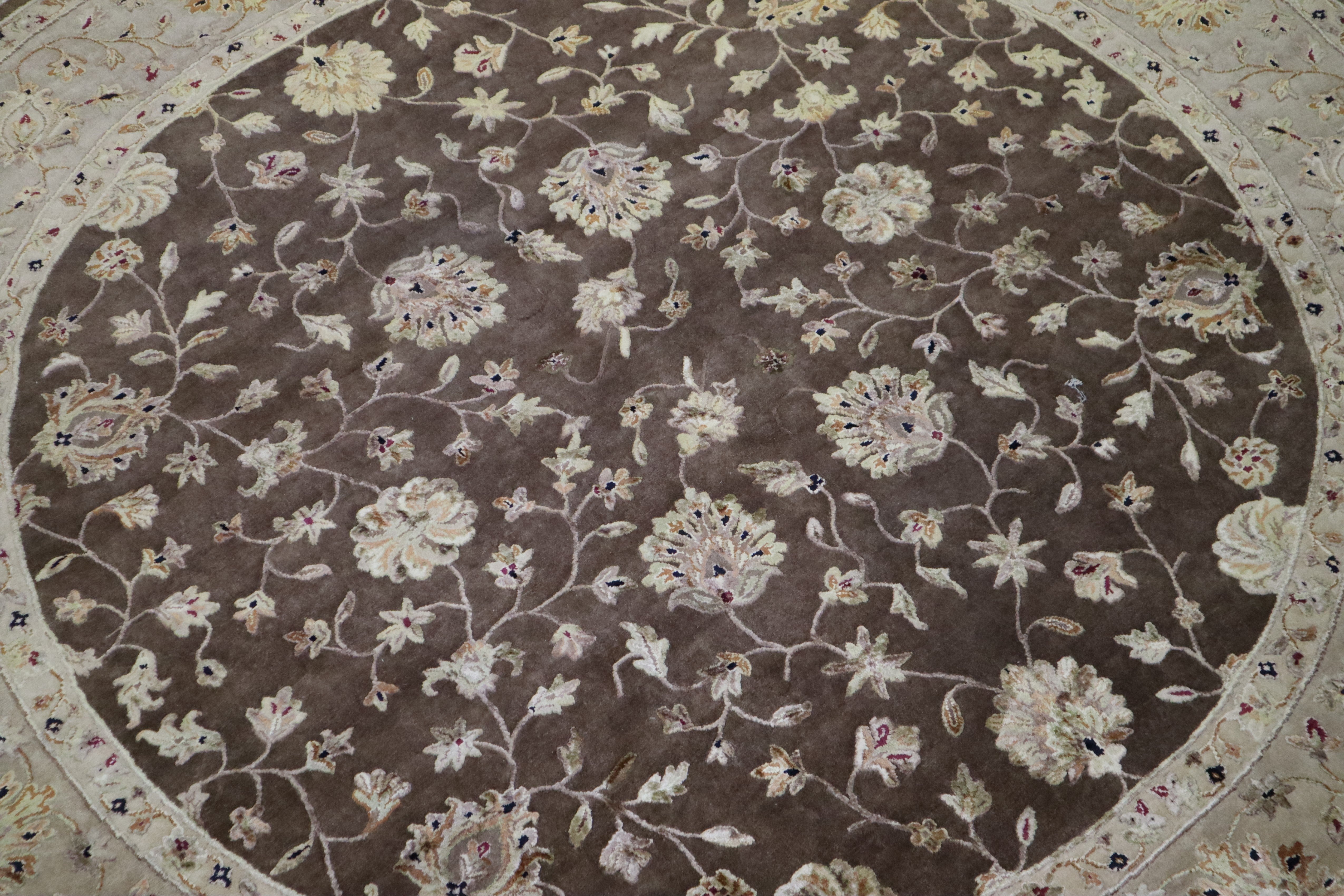 Hand Knotted Round Rug, Silk Flower Rug, Oriental Rug