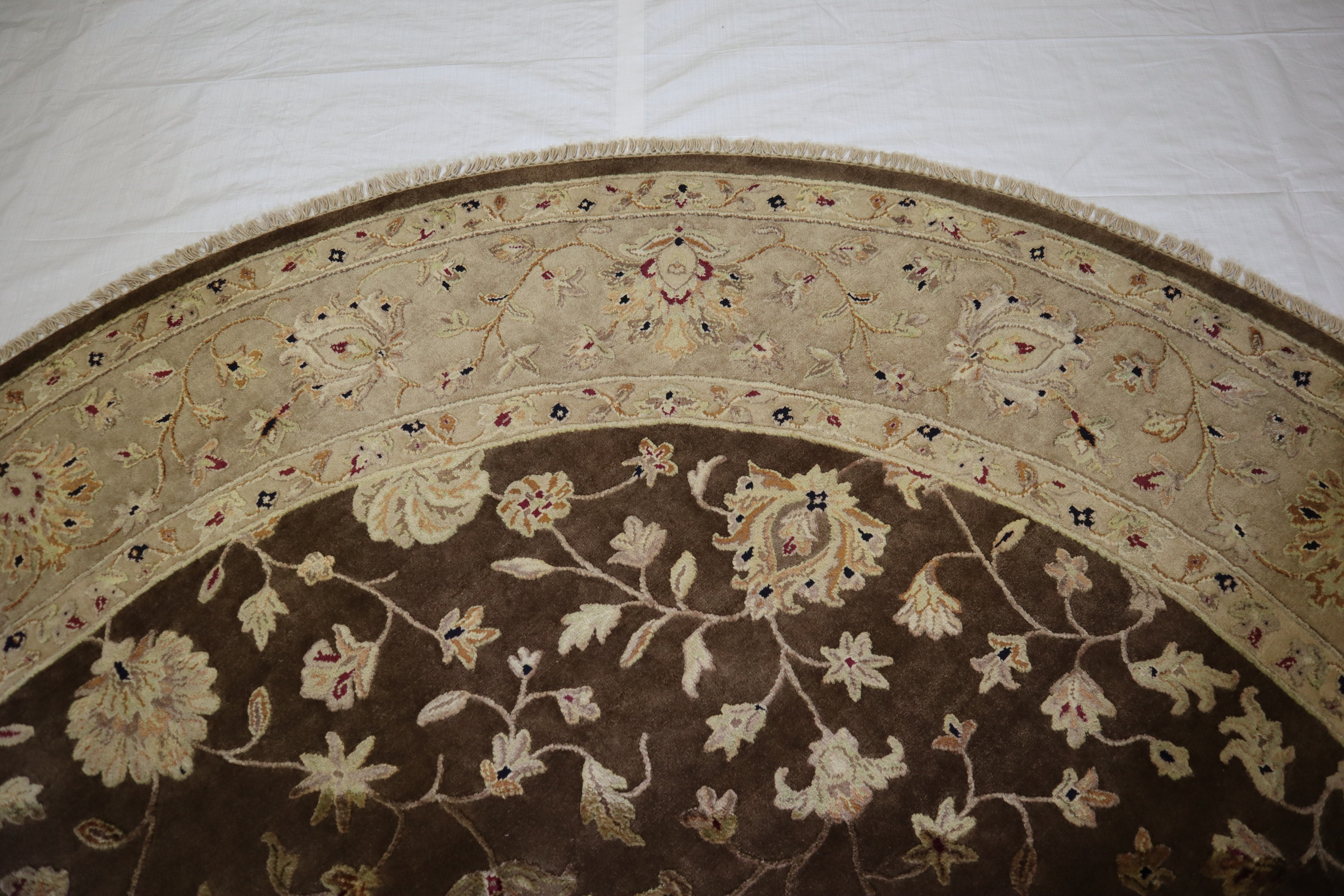 Hand Knotted Round Rug, Silk Flower Rug, Oriental Rug