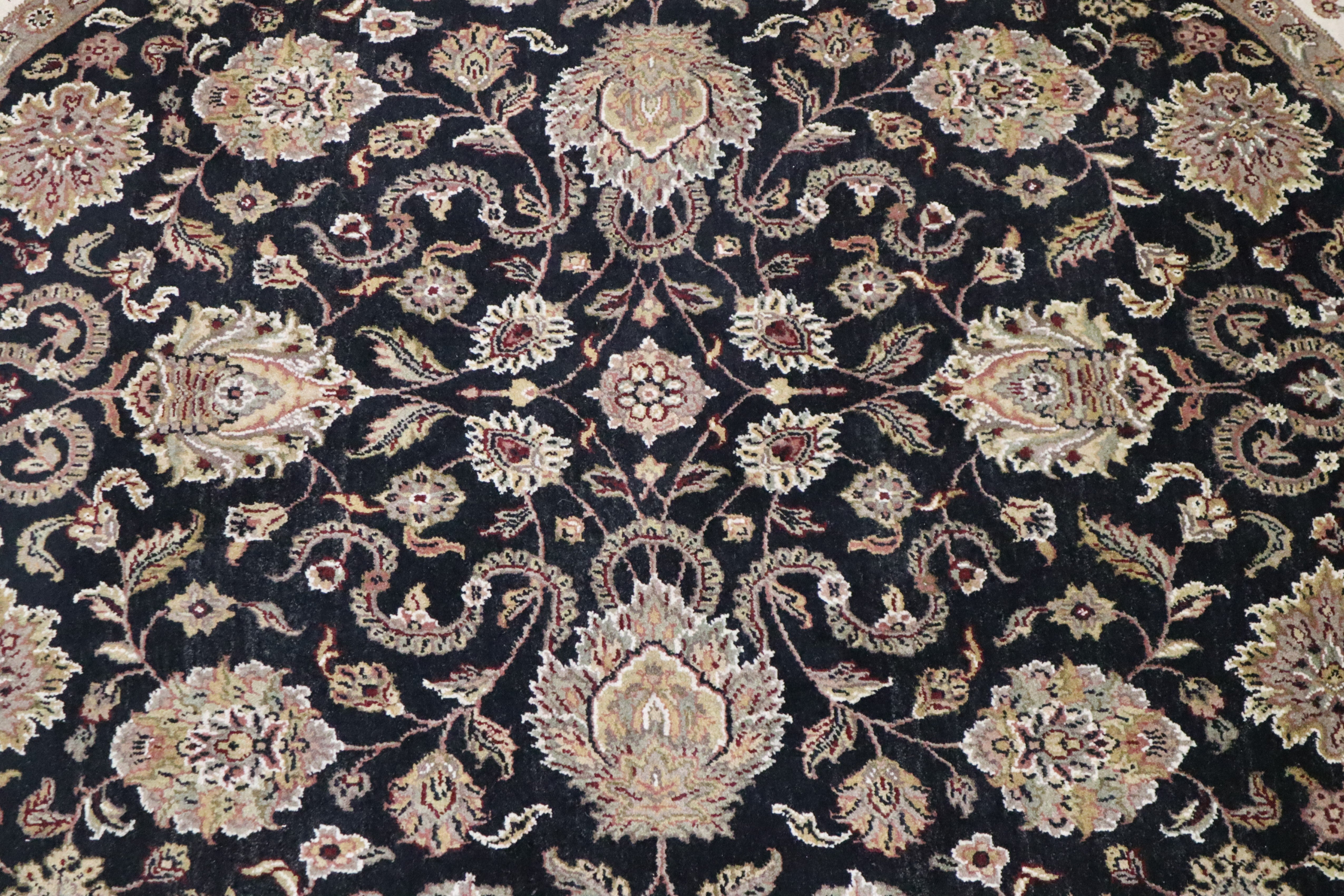 Jaipur Rug, Black Rug, Indo Rug, Round Rug, 9x9 Rug, Traditional Rug