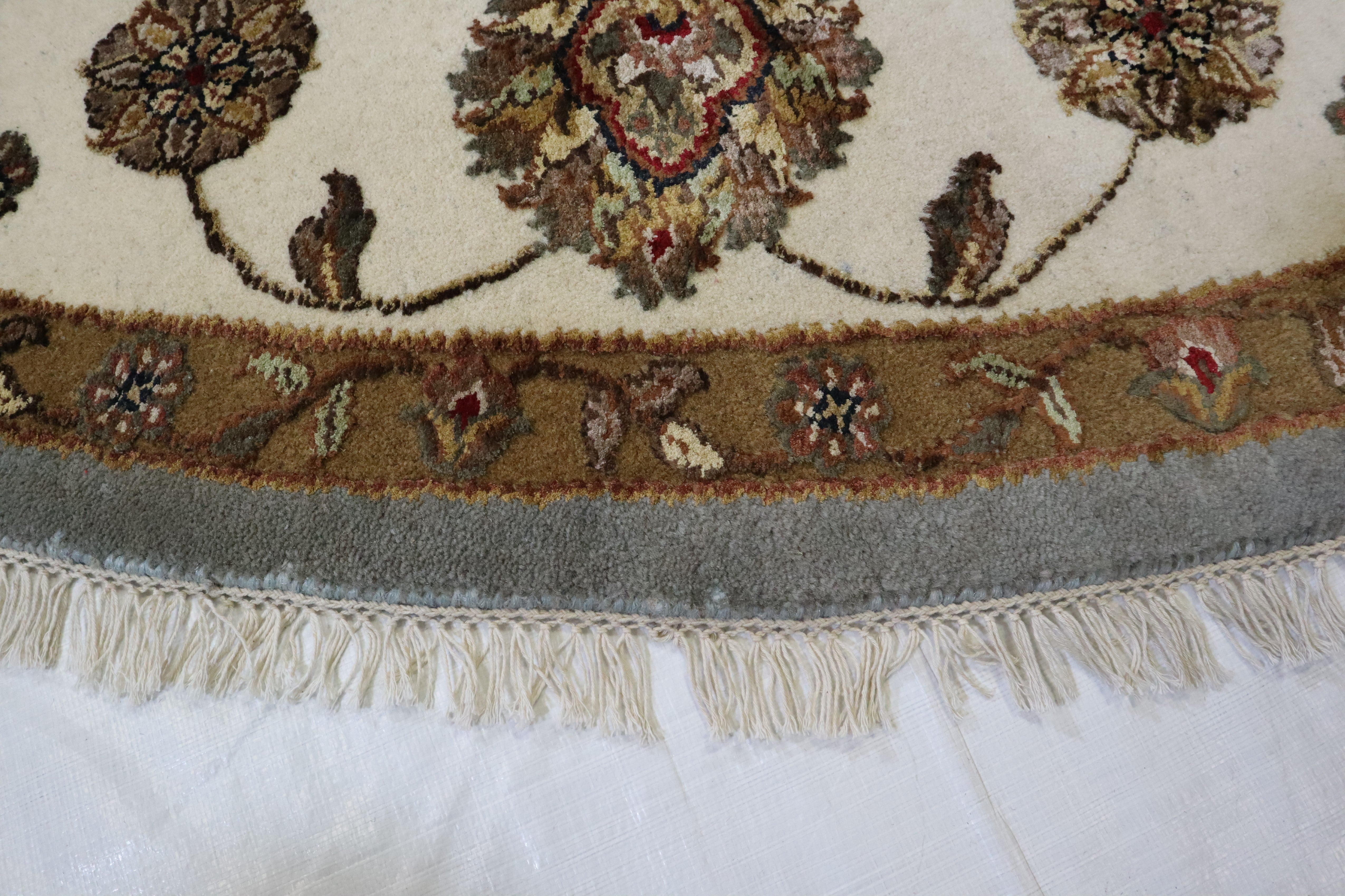 Light Blue Rug, Round Rug, Silk Flower Rug, Round Rug For Living Room