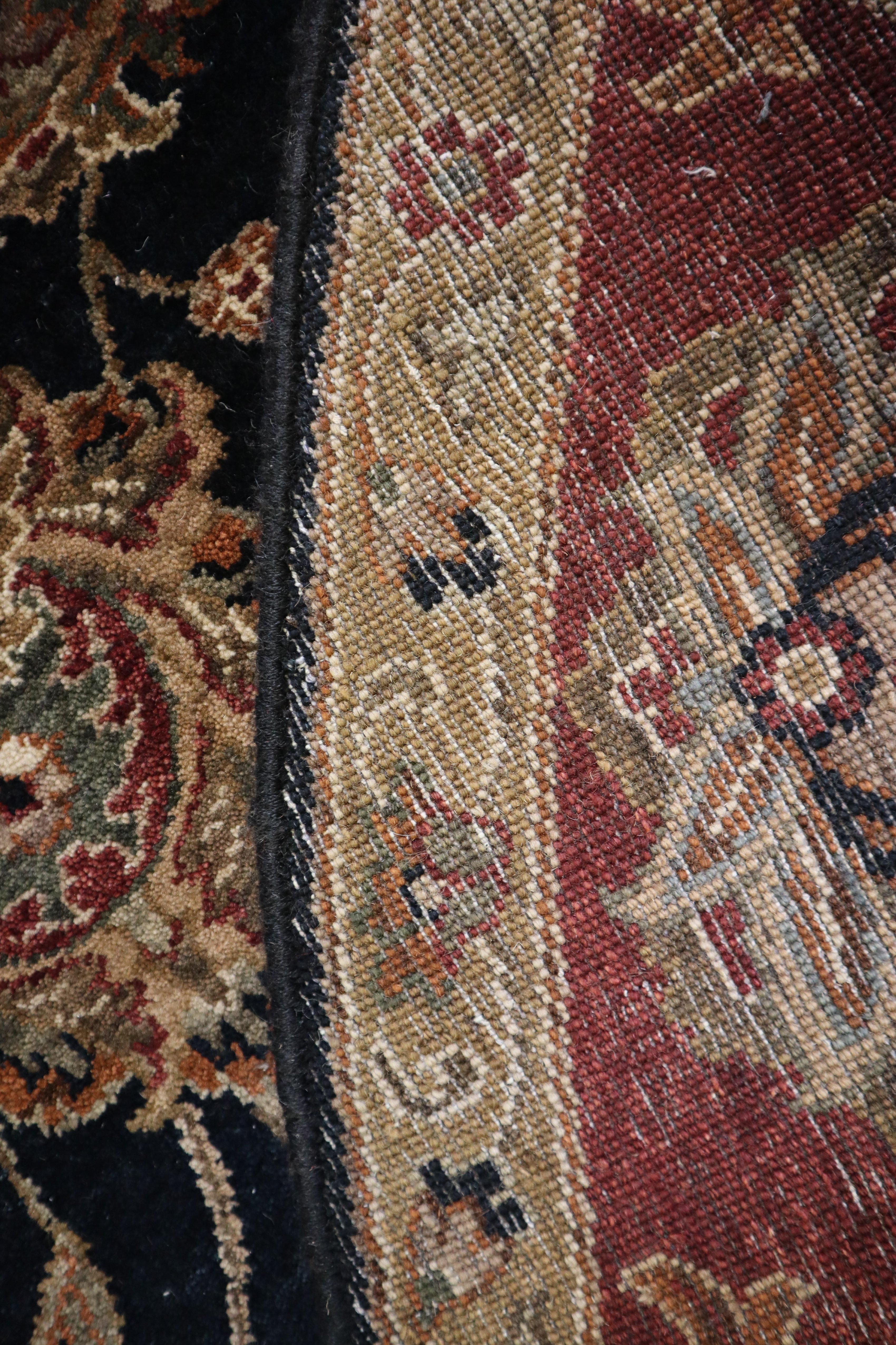 Indo Rug, Black Oriental Rug, 8x8 Round Rug, Wool Rug