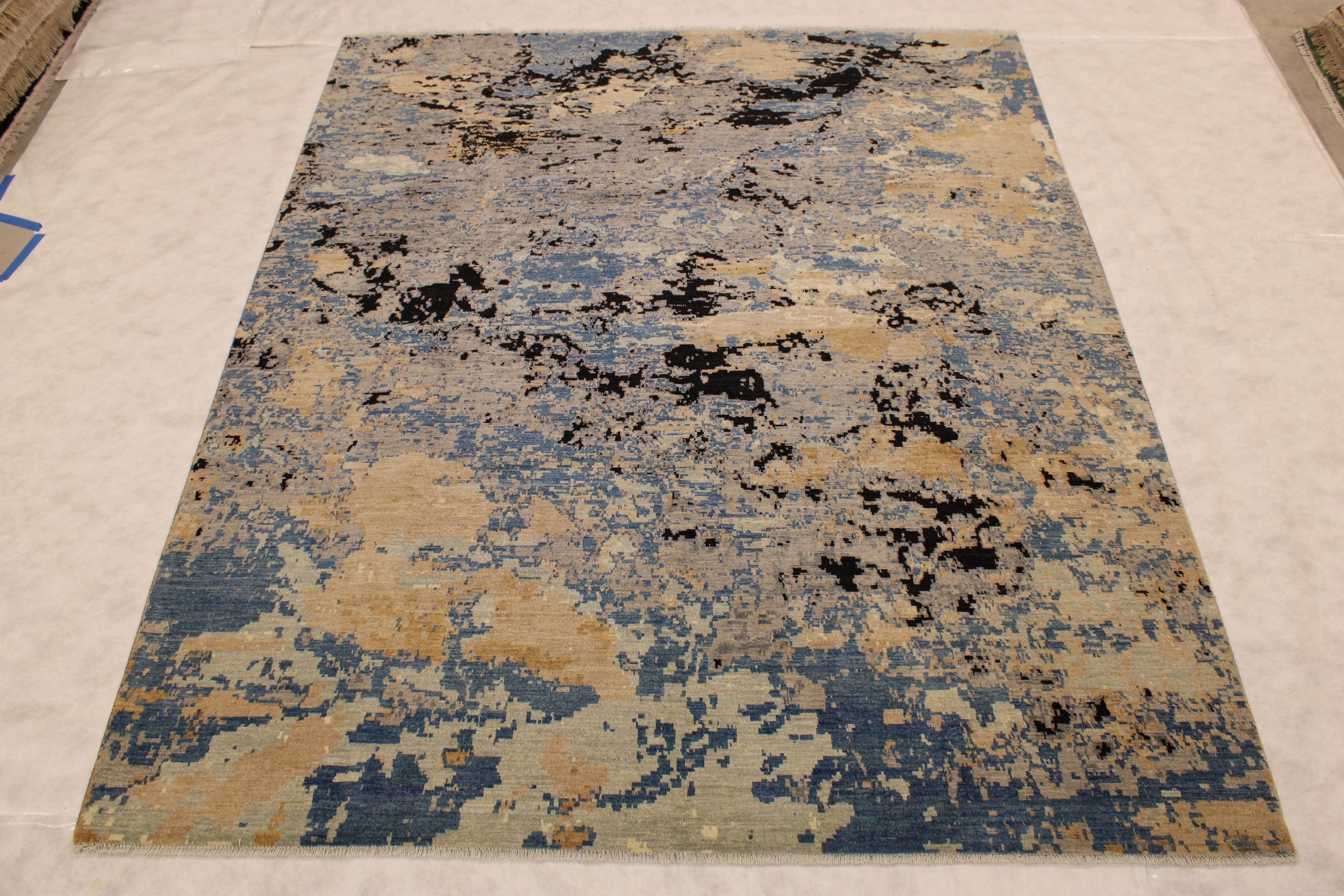 Contemporary Rug, Multicolored, Hand Knotted Wool Rugs, How Big Is 8x10, Modern Rug