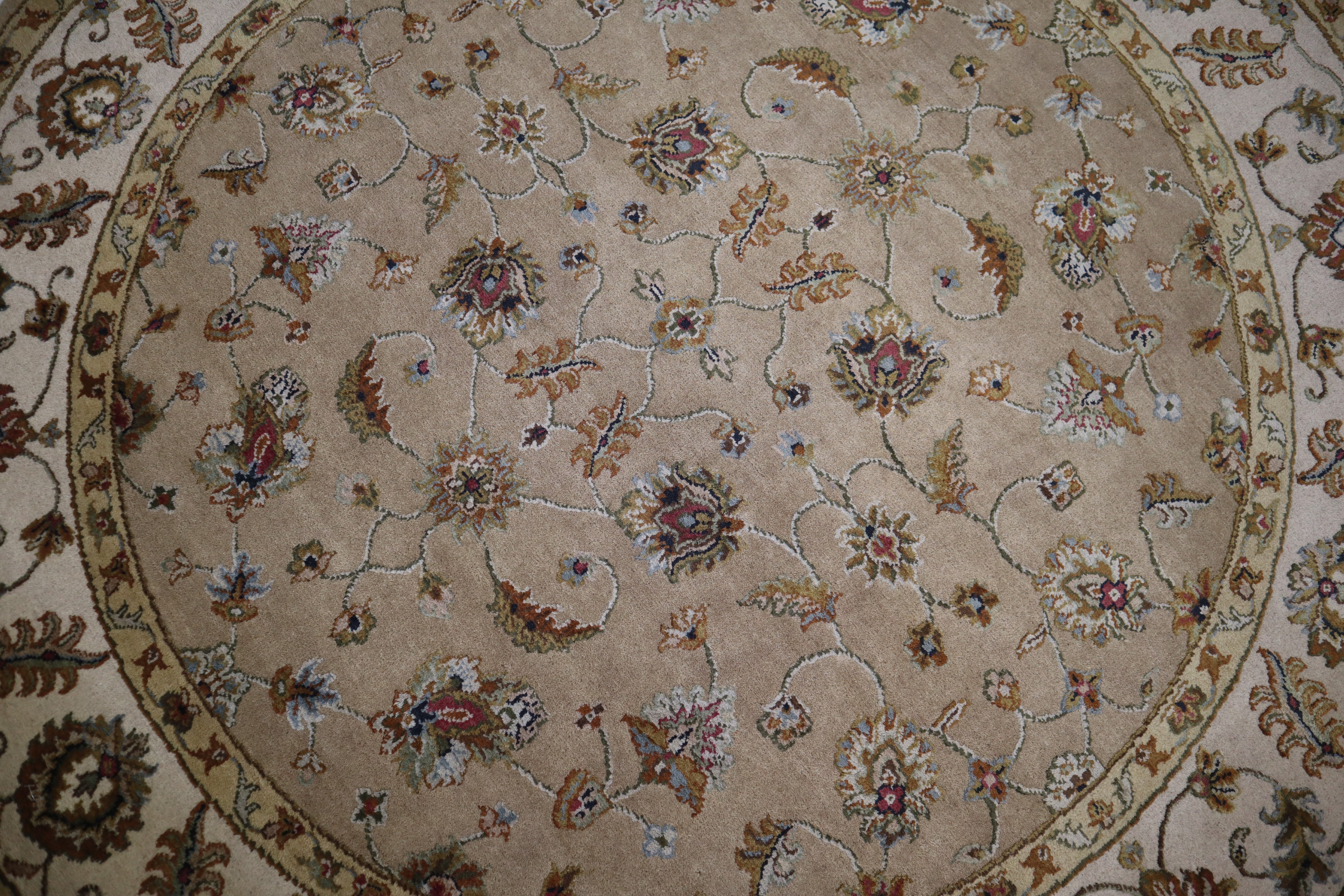 Silk Flower Rug, Persian Design Rug, Indian Round Rug