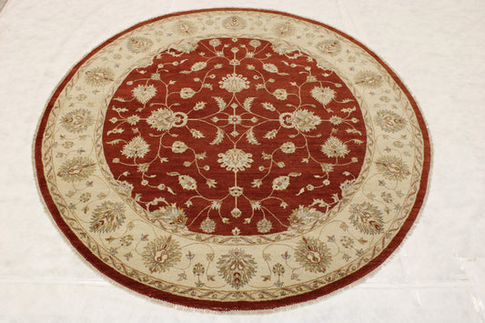 Red Oriental Rugs, Round Rug, Hand Knotted Wool Rug, Standard Rug Sizes