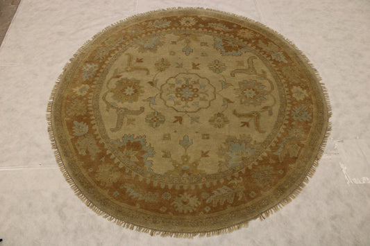 Round Rug, Oushak Rug, Hand Knotted Wool Rug, Round Carpet, Indian Rug