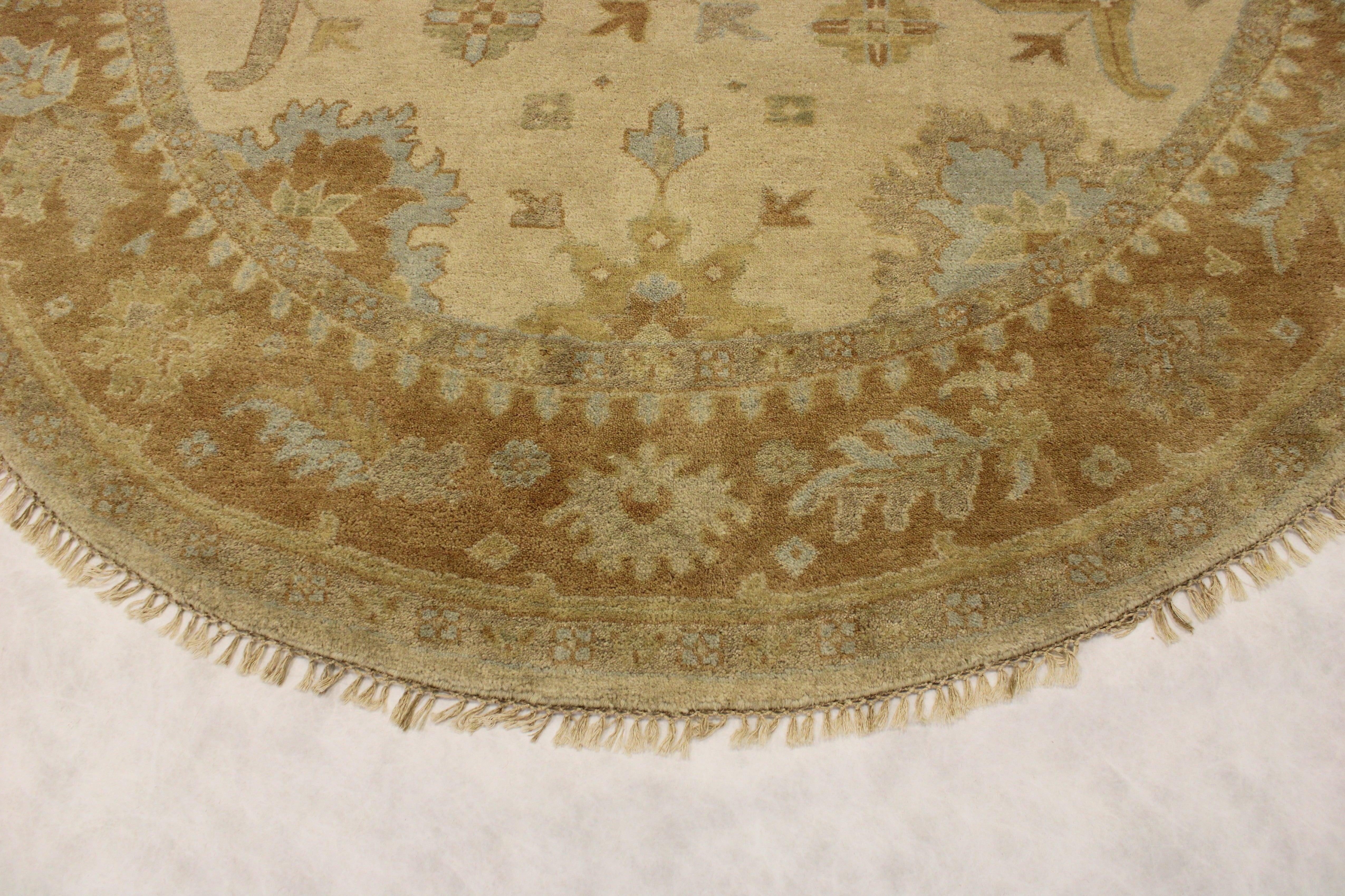 Round Rug, Oushak Rug, Hand Knotted Wool Rug, Round Carpet, Indian Rug