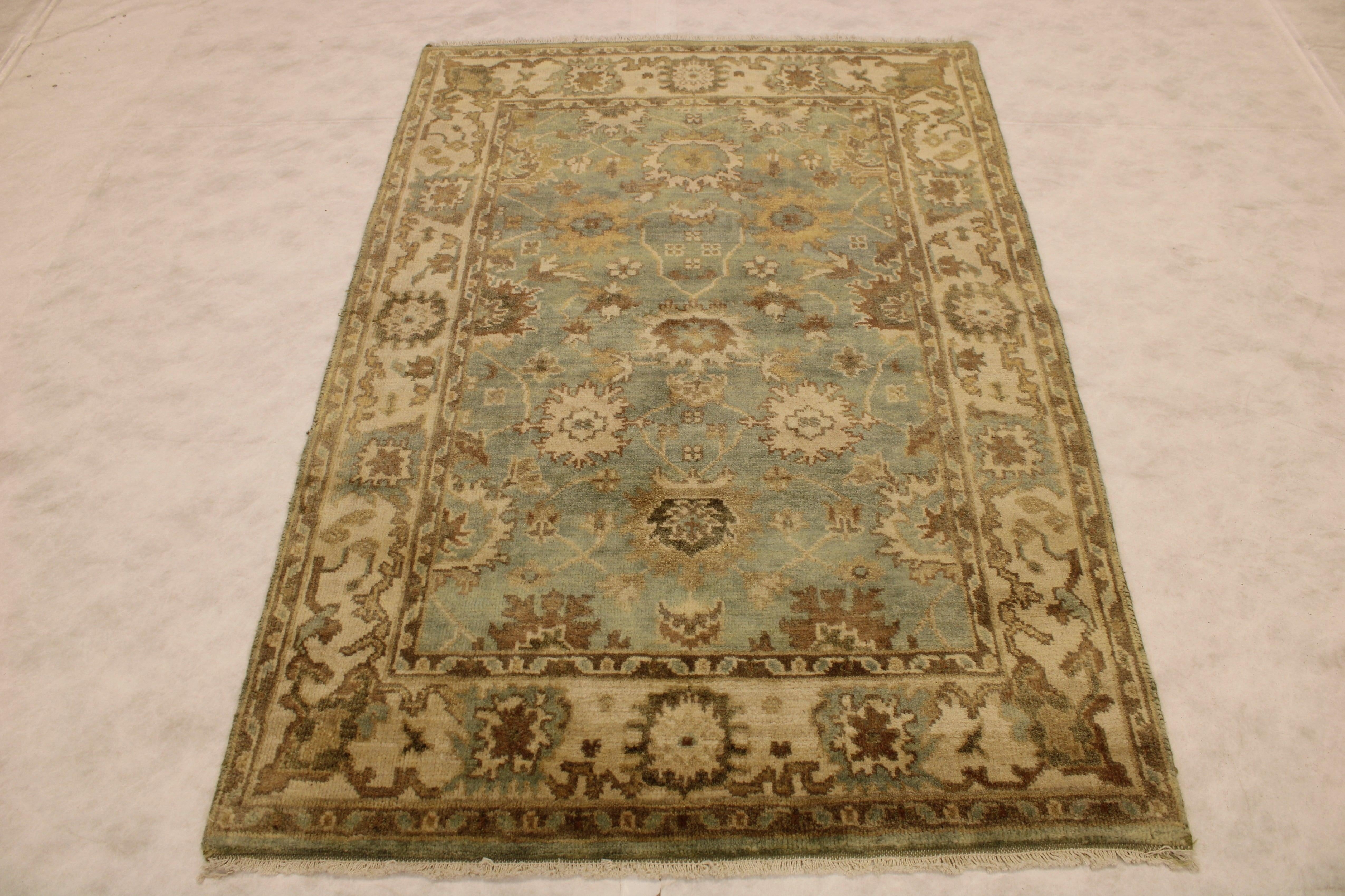 Oushak Rug, Hand Knotted Wool Rugs, Indian Rugs, Dining Room Rug Size, 4x6 Rug