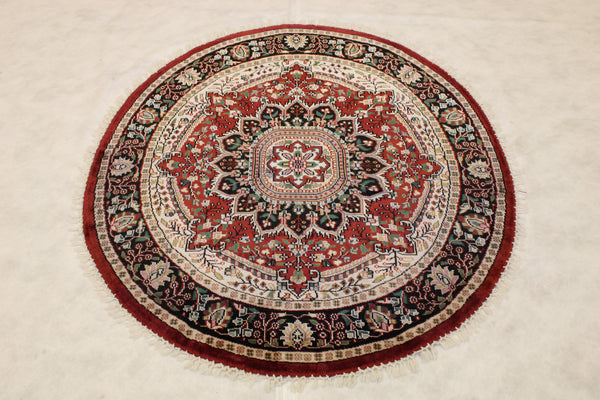 Indian Round Rug, 4x4 Round Rug, Jammu Kashmir Rug