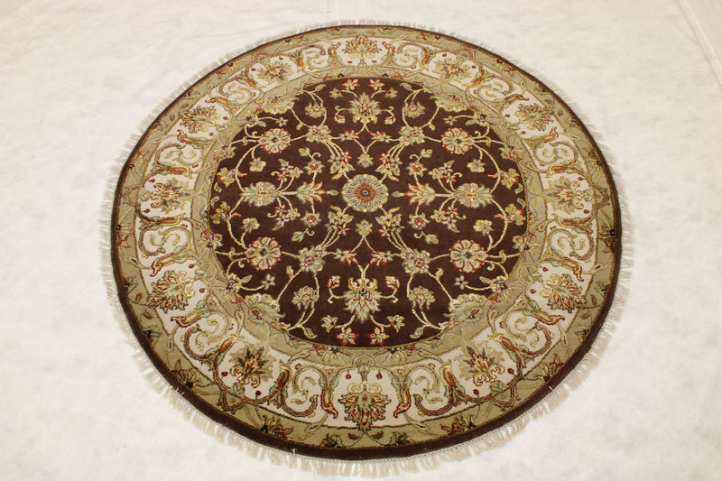 5x5 Round Rug, Silk Flower Rug, Indian Round Rug