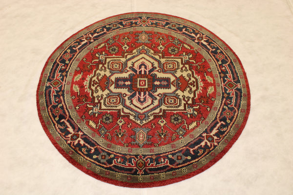 Persian Round Rug, 5x5 Round Rug, Indian Serapi Rug