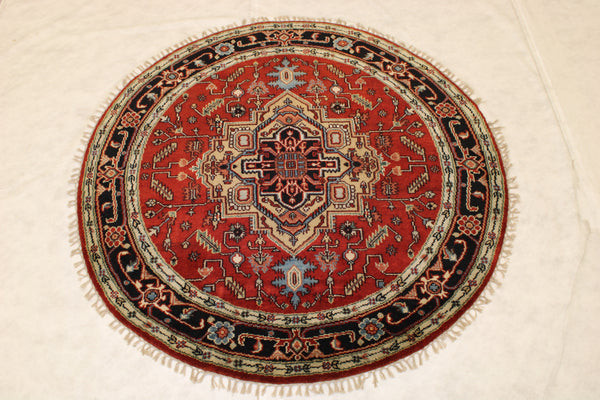 6x6 Round Rug, Indian Serapi Rug