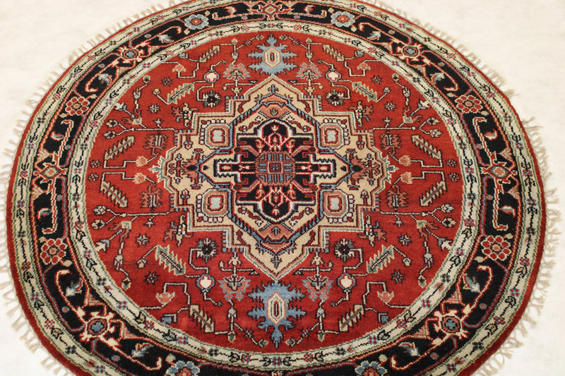 6x6 Round Rug, Indian Serapi Rug