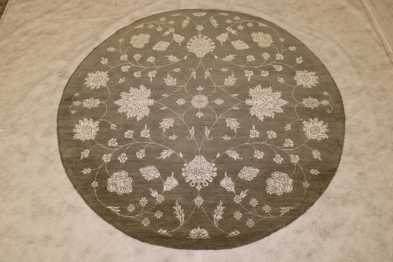 Hand Knotted Round Rug, Oushak Puja Design Rug