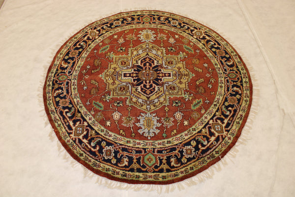 Serapi Round Rug, 6x6 Round Rug, Indian Wool Rug