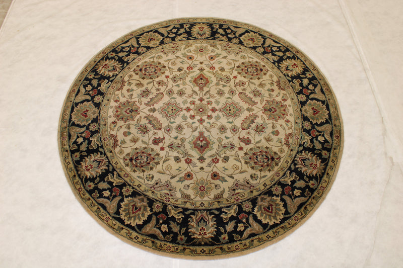 Oriental Round Rug, Indian Jaipur Rug, 6x6 Round Rug