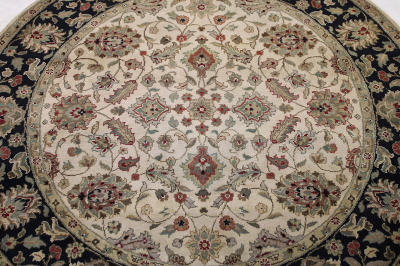 Oriental Round Rug, Indian Jaipur Rug, 6x6 Round Rug