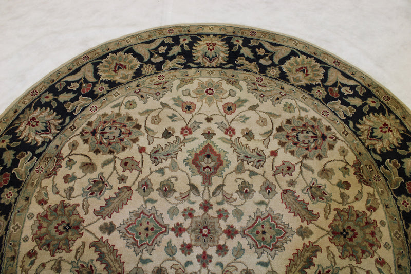 Oriental Round Rug, Indian Jaipur Rug, 6x6 Round Rug